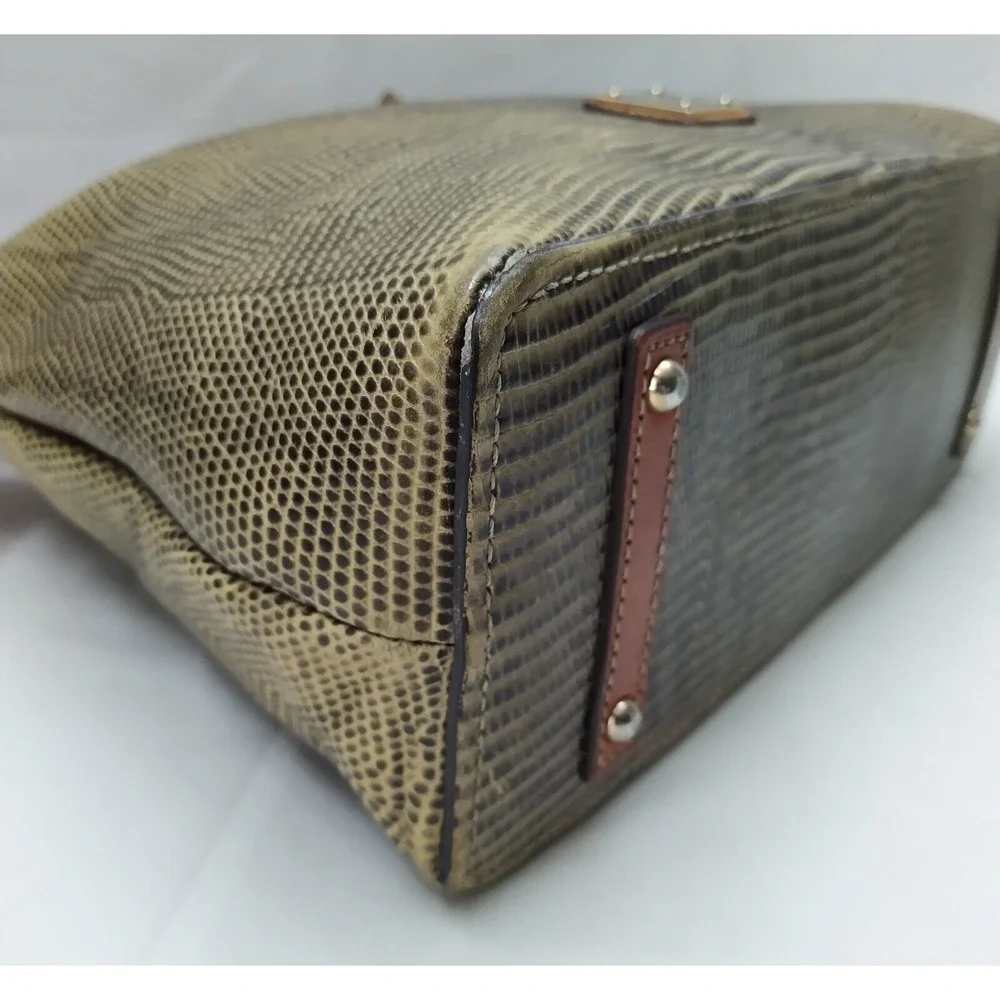 Dooney & Bourke Yellowish Green Leather Lizard Embossed Zipper Hobo Shoulder Bag - Picture 7 of 16